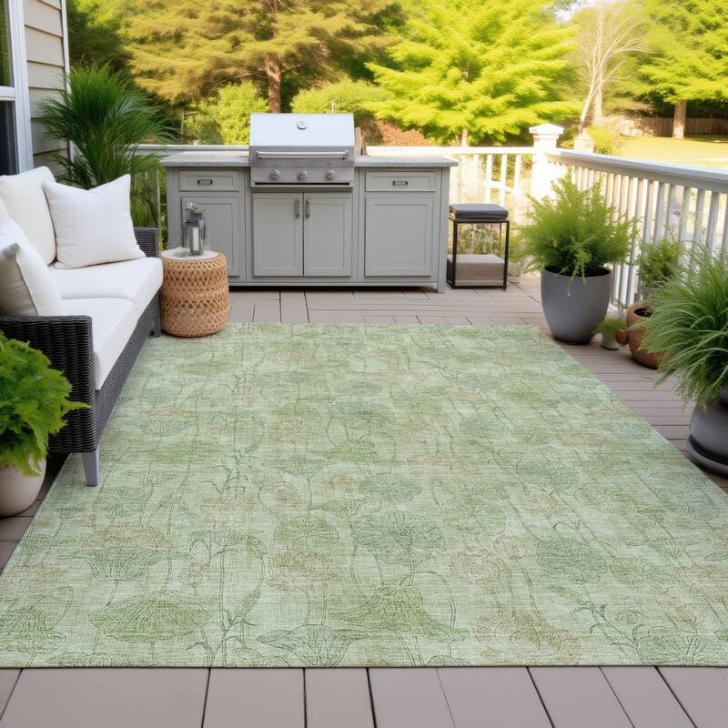 Machine Washable Indoor/Outdoor Modern Floral Chantille Rug - Sage - 9' x 12'