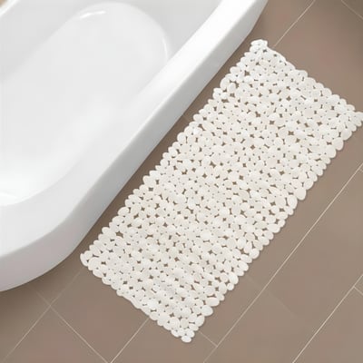 HomeRoots 35" White Spa Pebbles Non Slip Bathtub Mat