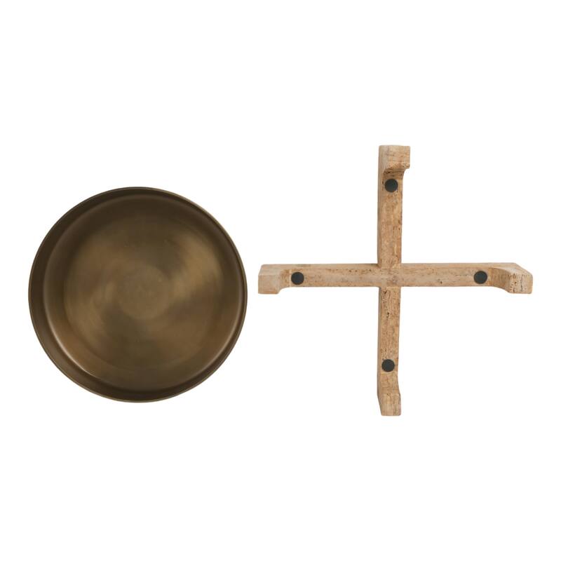 Metal Travertine Bowl Decorative Metallic Removable Stand - 6" Silver - 21" x 21" x 6"