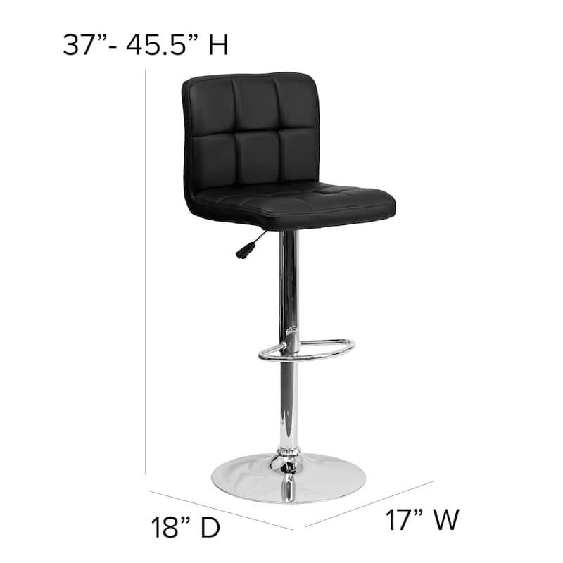 Contemporary Quilted Vinyl Adjustable Height Barstool with Chrome Base