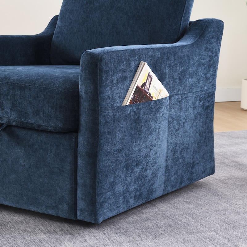 Swivel Arm Chair with Soft Chenille Fabric, Comfy Accent Chair, With USB+TYPE-C Charging and Book Pocket, 1 PC