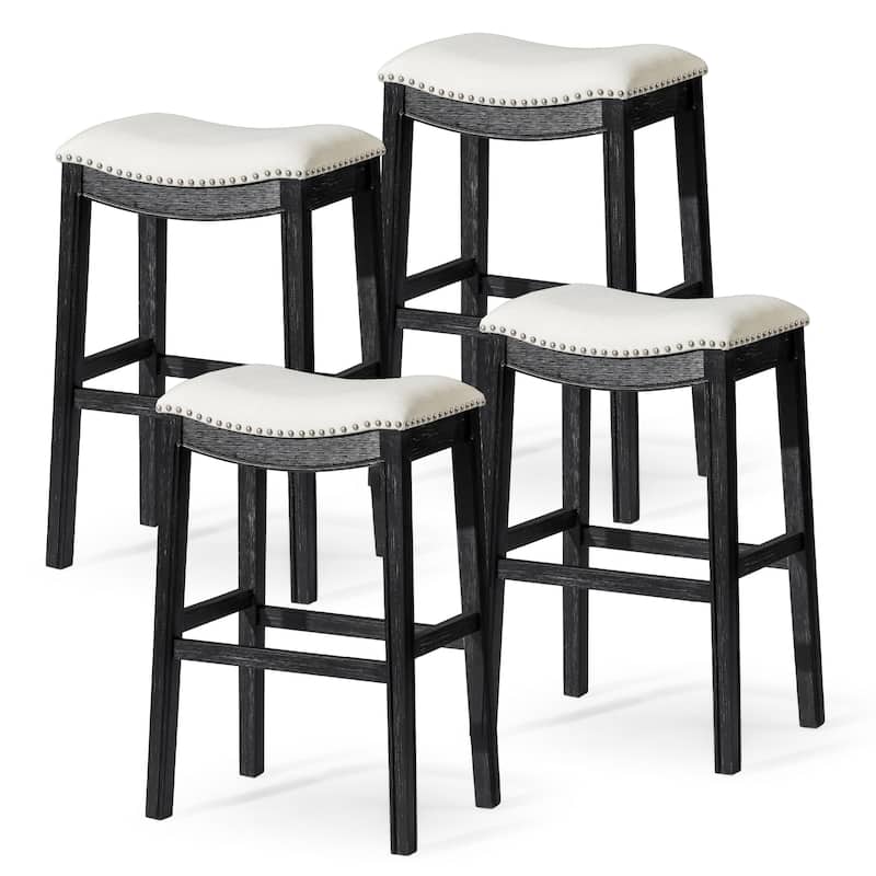Maven Lane 31" Adrien Saddle Kitchen Bar Height Stool - N/A - Set of 4 - Aged Black