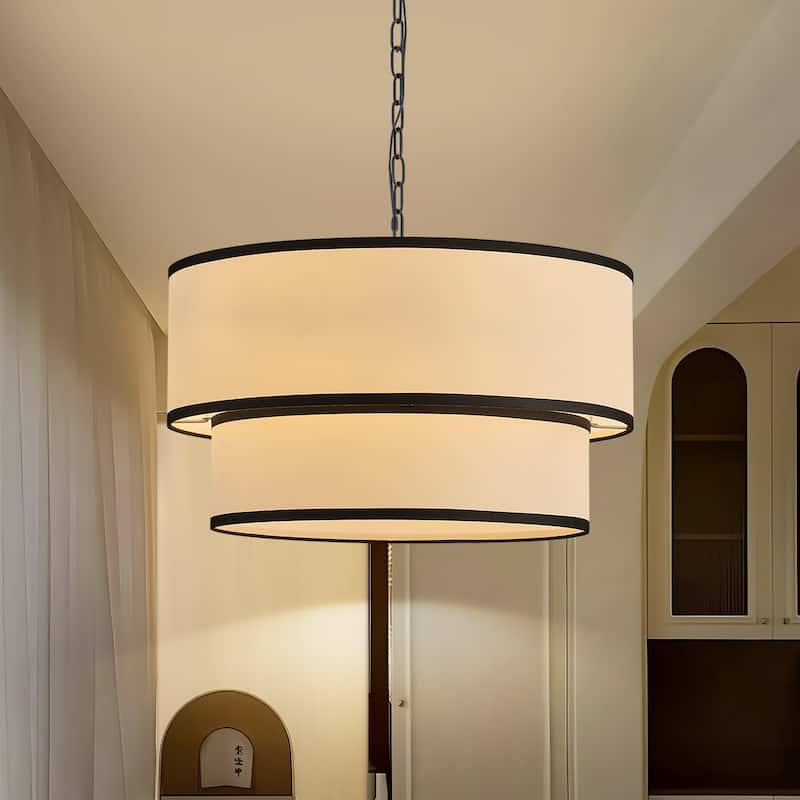 Starsky 5-Light White Fabric Drum Chandelier