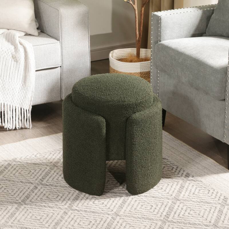 Adeco Round Ottoman Teddy Foot Stool for Living Room Bedroom