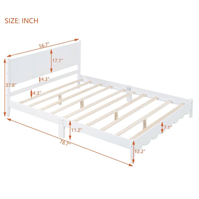 Wood Platform Bed Frame, Retro Style Bed with Rectangular Headboard
