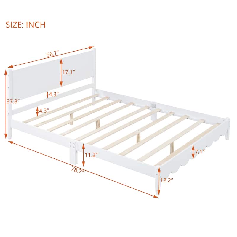 Wood Platform Bed Frame with Rectangular Headboard