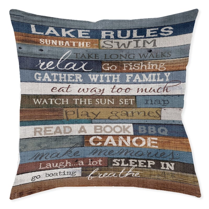 Laural Home Lake Rules 17" x 18" Woven Decorative Pillow - Accent - 17" x 18" - Polyester - Brown - Single