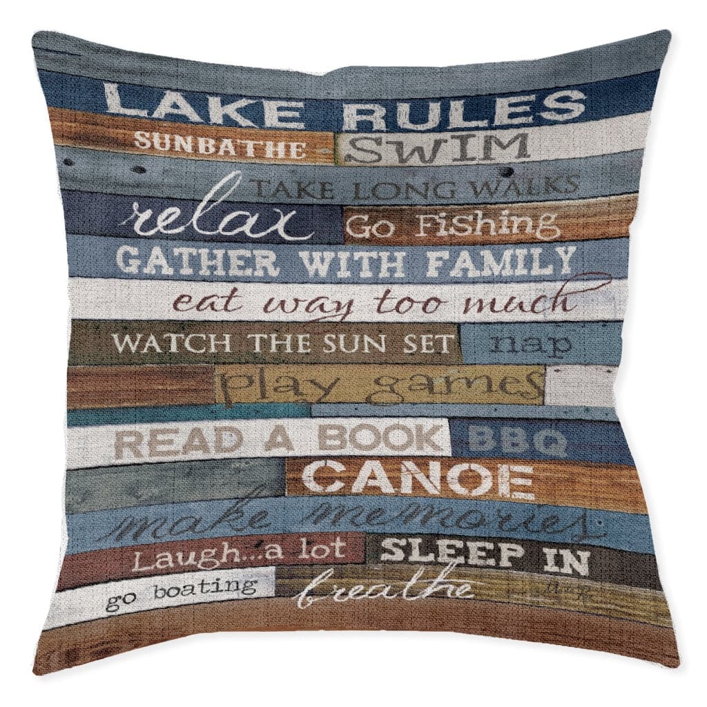 Laural Home Lake Rules 17" x 18" Woven Decorative Pillow