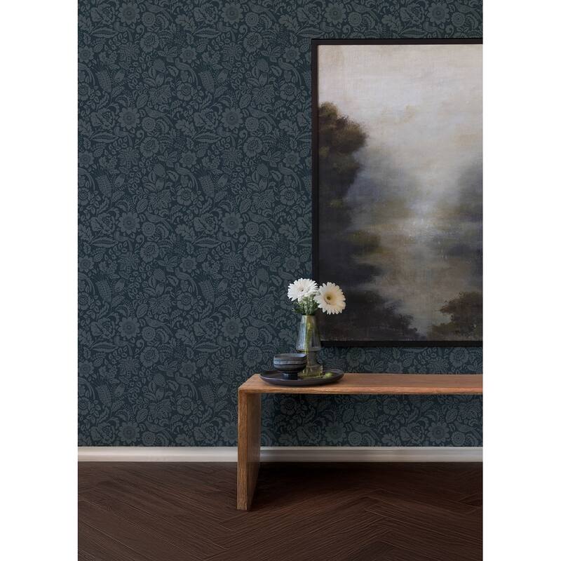 A-Street Prints Marta Navy Floral Trail Wallpaper