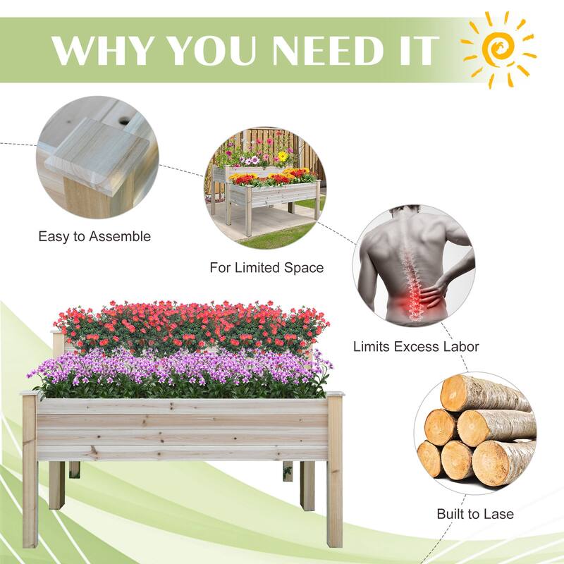 Outsunny 2-Level Raised Garden Bed Large Outdoor Planter Box with Drainage Holes, Thick Legs