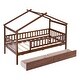 preview thumbnail 12 of 12, Walnut Twin Size Wooden House Bed with Two Drawers and Fence for Boys, Girls and Bedroom