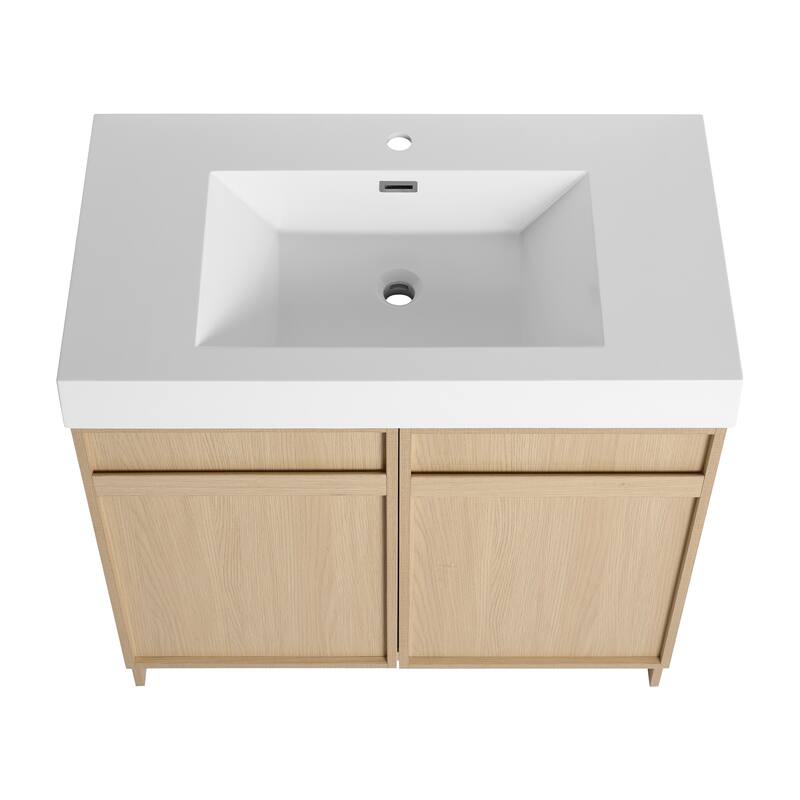 Bathroom Vanity with Resin Sink, Soft-Close Door Hinges, Adjustable Shelf, Scratch & Water-Resistant Melamine