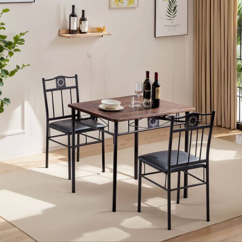 VECELO 3/5-piece Mid-century Dining Table Set with Upholstered Chair