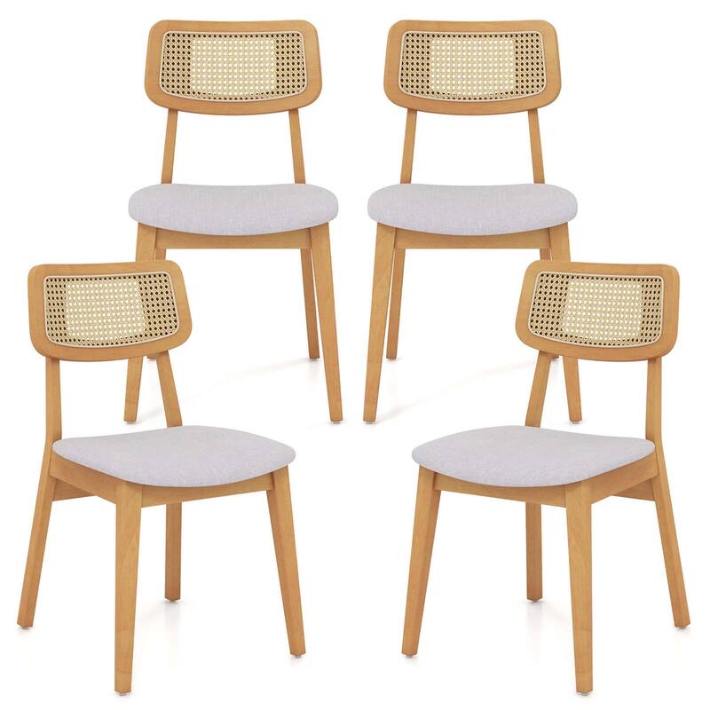 Costway Wooden Rattan Dining Chair Set of 2/4 with Can Back Rubber