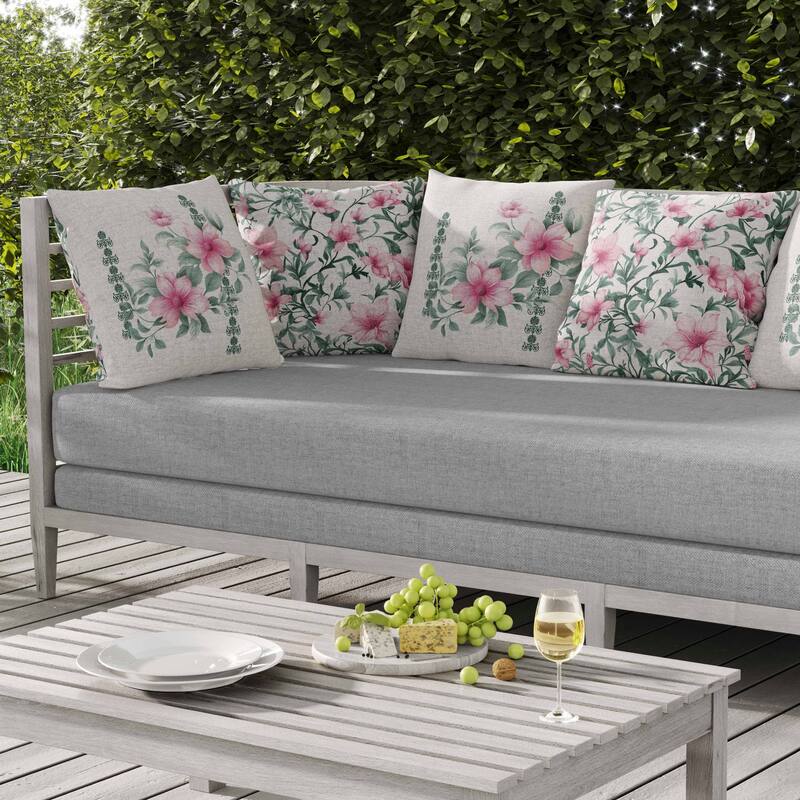 Petal Perfection Indoor/Outdoor Reversible Throw Pillow White and Green