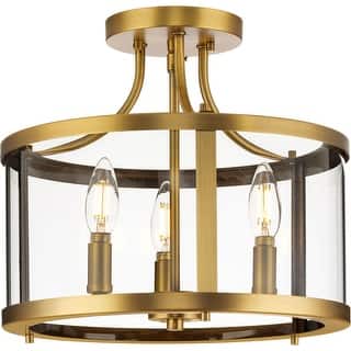 Gilliam Collection 13 in. Three-Light Vintage Brass New Traditional Semi-Flush Mount - 13 in x 13 in x 12.12 in