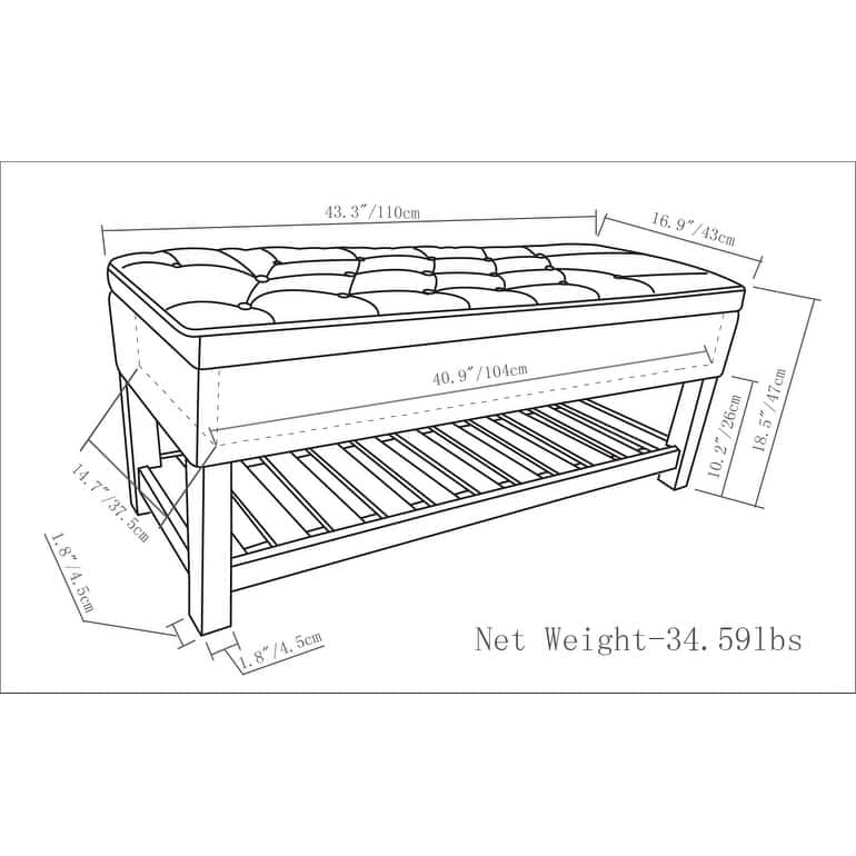 WYNDENHALL Riley 43 inch Wide Rectangle Ottoman Bench - 43 W x 17 D x 19 H