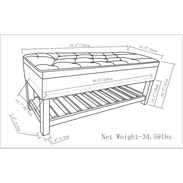 WYNDENHALL Riley 43 inch Wide Rectangle Ottoman Bench - 43 W x 17 D x 19 H