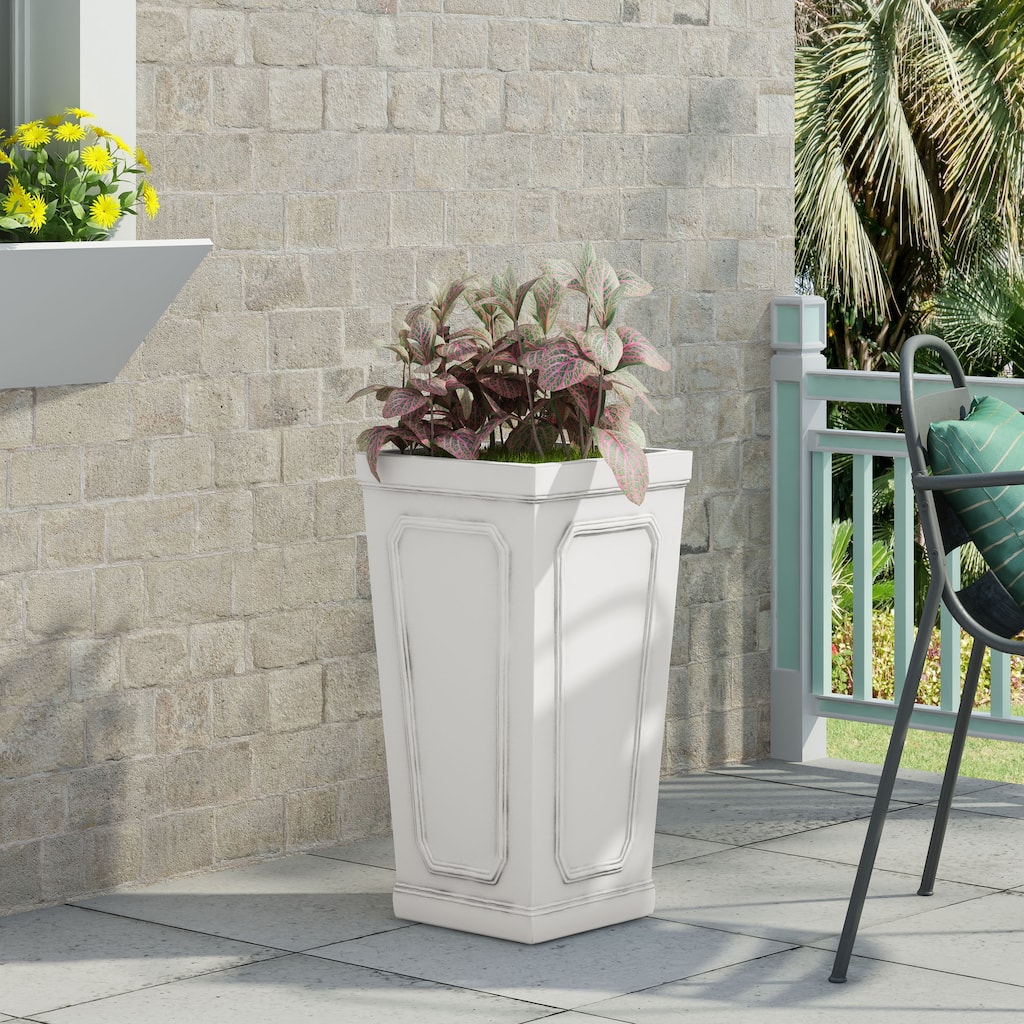 Burgos Outdoor Cast Stone Outdoor Tapered Planter by Christopher Knight Home