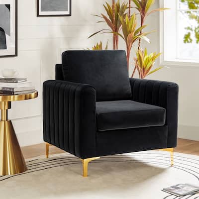 Ganymedes Modern Velvet Accent Chair with Removable Cushion and Golden Legs by HULALA HOME
