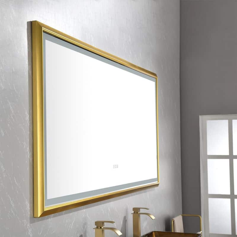 Rectangular Brushed gold Framed LED Mirror Bathroom Vanity Mirror - 48X30