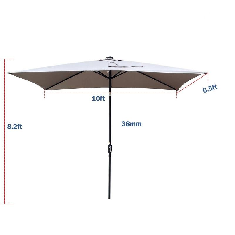 GEITIN 6.5ft Rectangular Patio Solar LED Lighted Outdoor Umbrellas with Crank