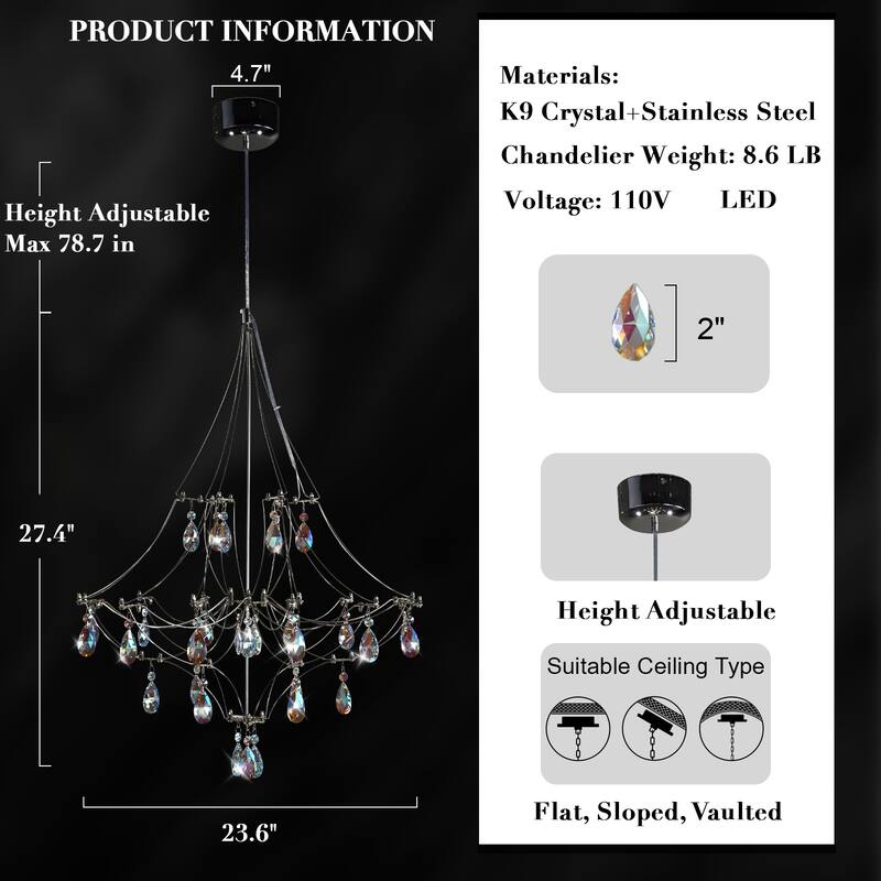 KAYLA Modern Crystal Chandelier - Luxury LED Pendant Ceiling Light