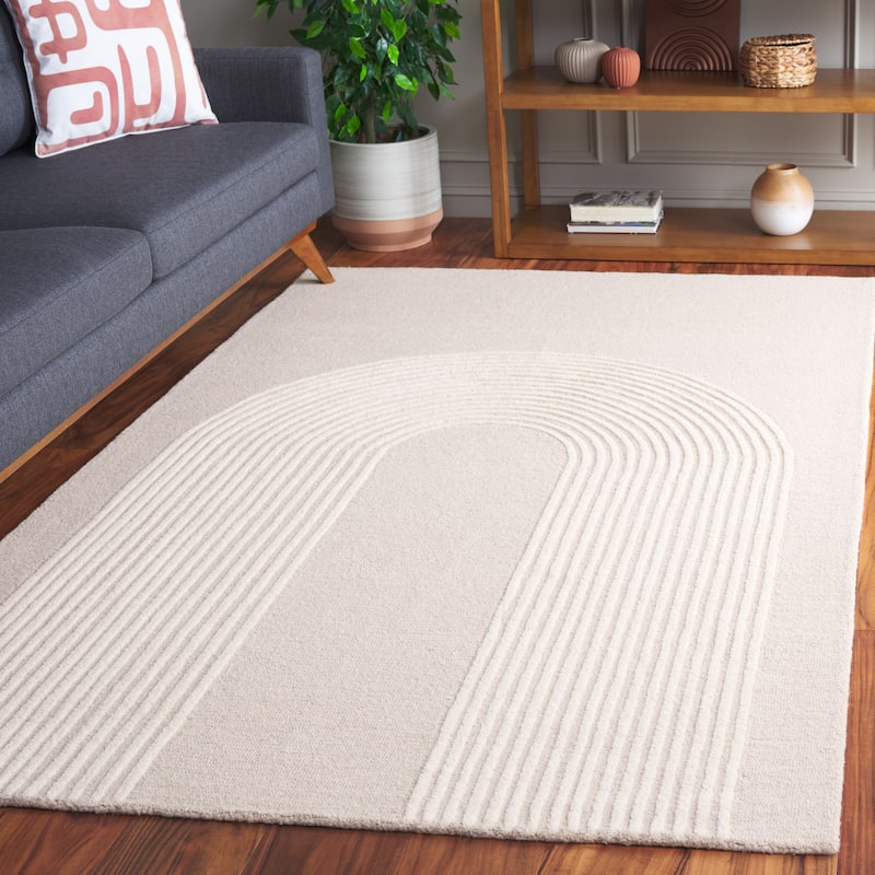SAFAVIEH Handmade Ebony Evrim Modern & Contemporary Wool Rug - 4' x 6' - Beige/Ivory