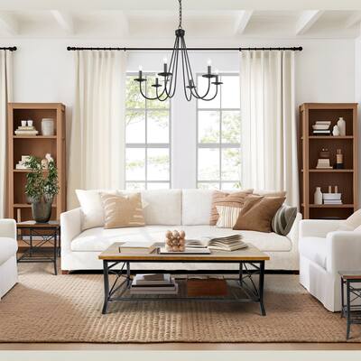 Modern Farmhouse 6-Light Black/ Gold Classic Candle Chandelier with Adjustable Swing Arms for Dining Room - D28" x H84.5"