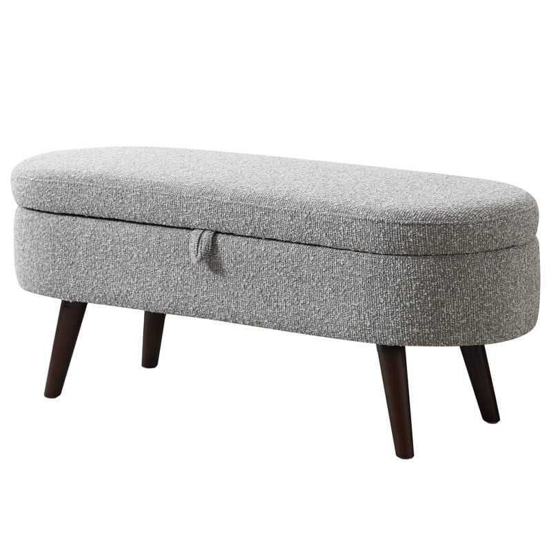 44" Beige Boucle Storage Ottoman Bench for Living Room Bedroom,Oval Storage Bench Ottoman Foot Rest Wood Legs