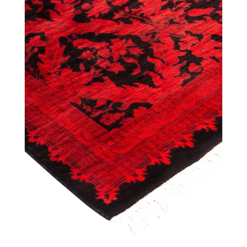 Overton Hand Knotted Wool Vintage Inspired Modern Contemporary Overdyed Red Area Rug - 2' 6" x 6' 4"