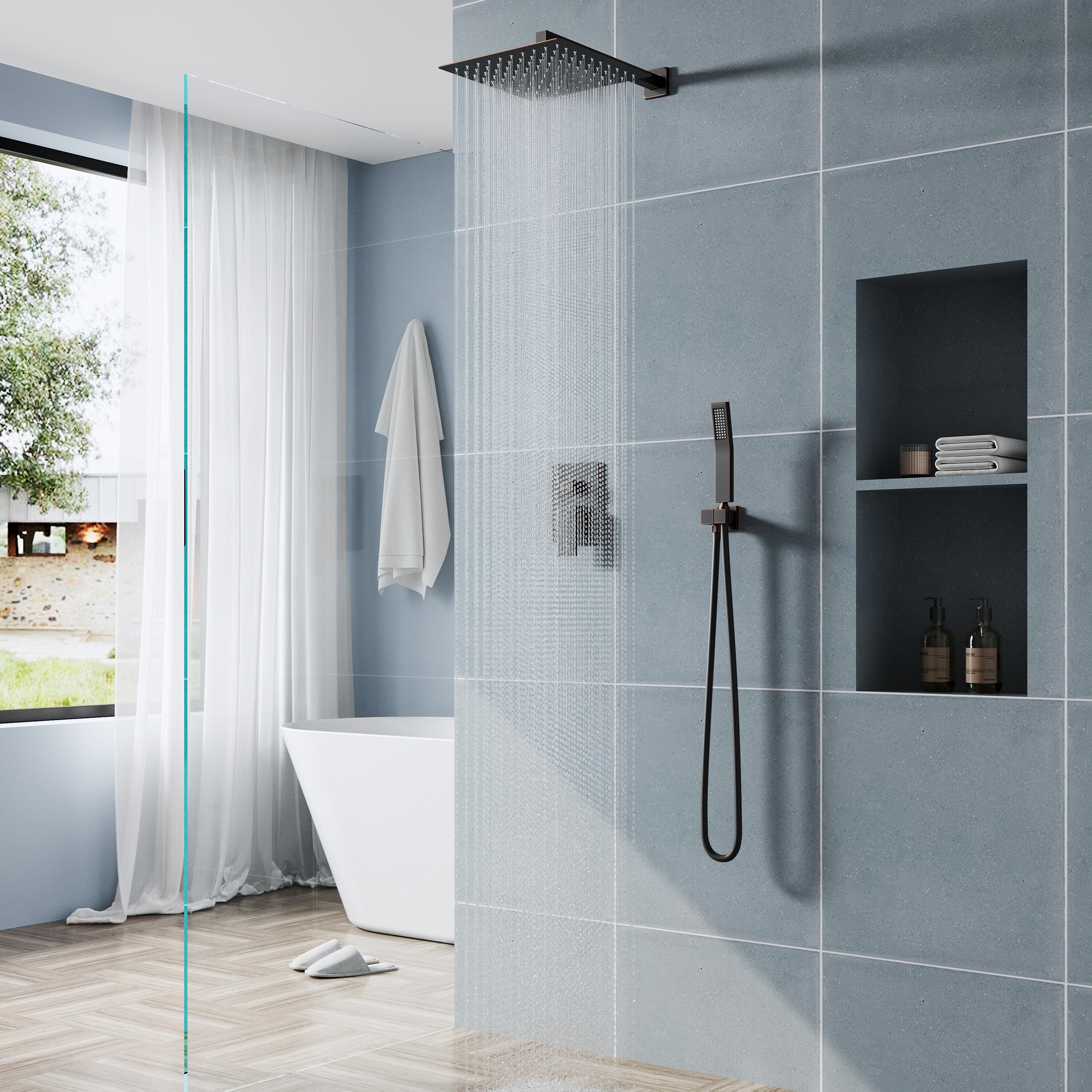 12-Inch Rainfall Shower System - Wall Mount Dual Shower Head Combo With Valve, Chrome