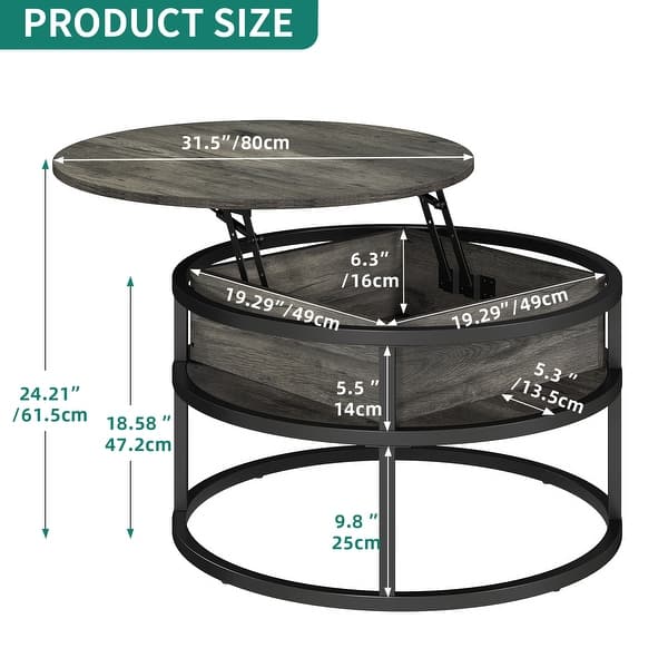 dimension image slide 0 of 8, Moasis Round Lift Top Coffee Table with Hidden Storage