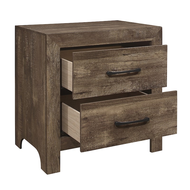2 Drawer Rustic Wooden Nightstand with Block Legs, Brown