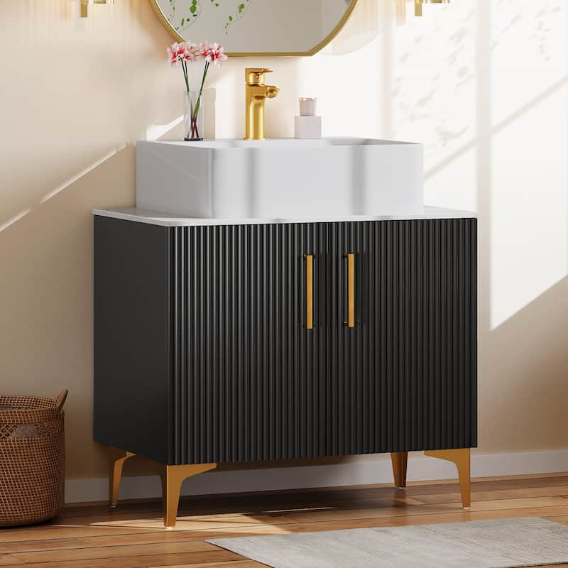 Moasis Single Bathroom Vanity with Ceramic Vessel Sink - 29.9" - Black