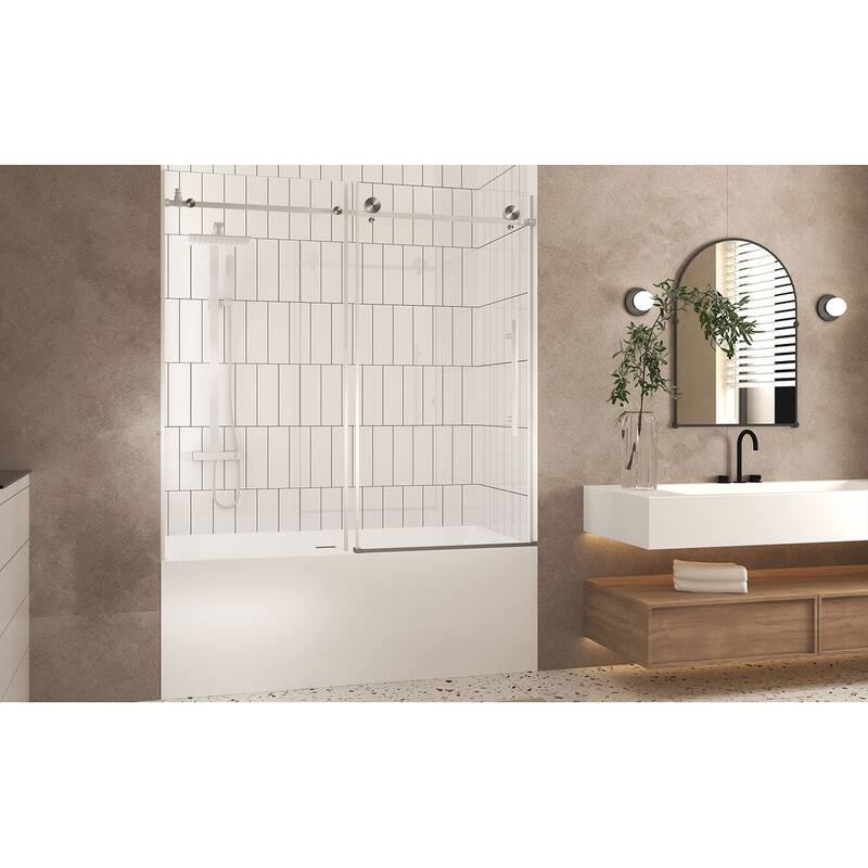 GDFStudio - Callum Frameless Sliding Shower Door for Modern Bathroom Layouts - Frameless shower door 60 "W x 60" H