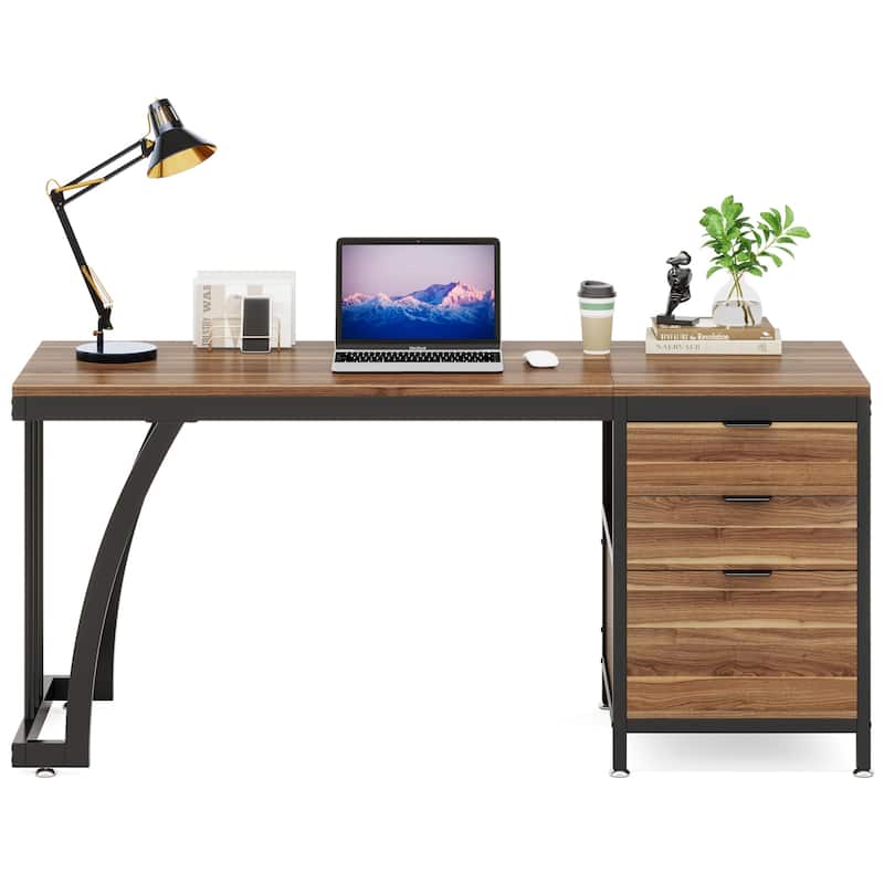 59 Inch Computer Desk with 3 Drawers, Industrial PC Desk Study Writing Table Workstation with File Storage, Home Office Desks