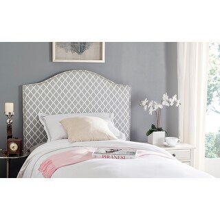 SAFAVIEH Connie Grey/White Camelback Upholstered Headboard - Silver Nailhead (Twin)