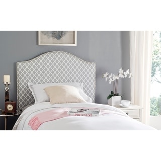 SAFAVIEH Connie Grey/White Camelback Upholstered Headboard - Silver Nailhead (Twin)