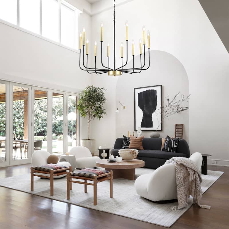 12-Light W32.08" x H70.07" Rustic Candle Chandelier for Dining Room Bedroom
