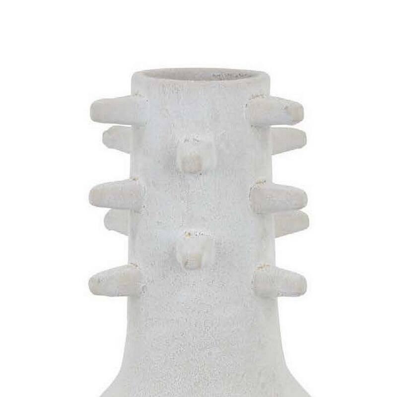 Enya Flower Vase, Spiked Narrow Neck, Brown White Ceramic, 15 Inch