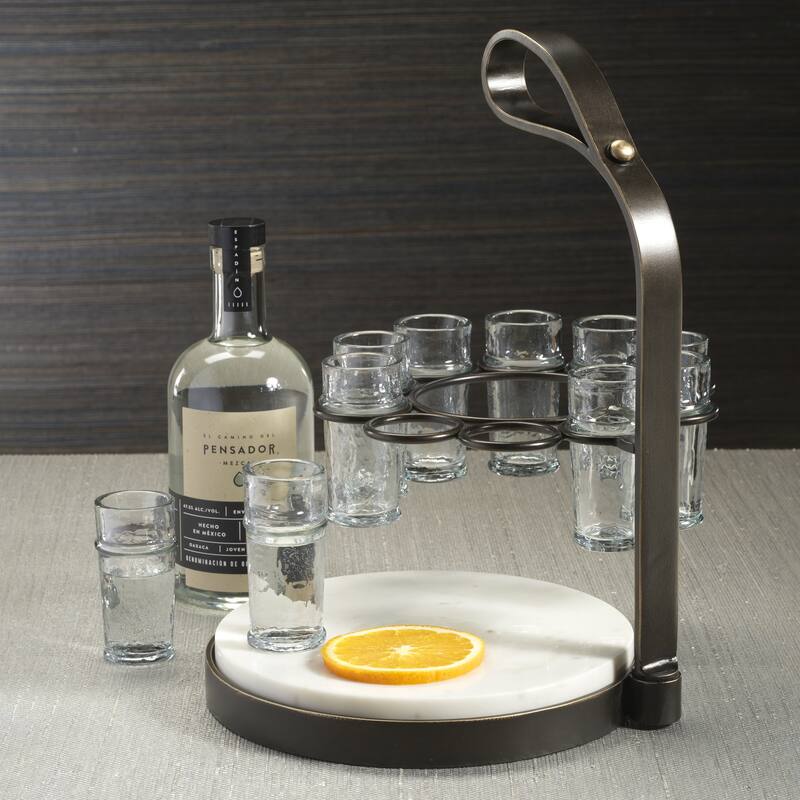 Tequilero 10-Piece Tequila Shot Set with Marble Cutting Board