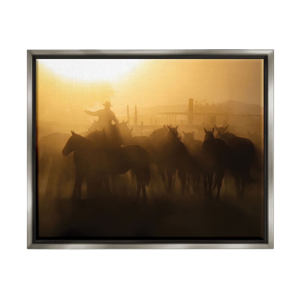 Stupell Western Cowboy at Dusk Framed Floater Canvas Wall Art Design by PBurchettePhoto