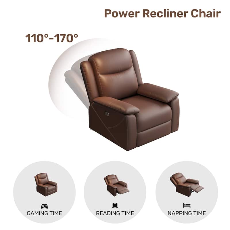 Rocker Recliner Chair with USB Charging Port, Swivel Sofa Chair with Overstuffed Cushion, Oversized Lounge Chaise Chair - Dark Brown