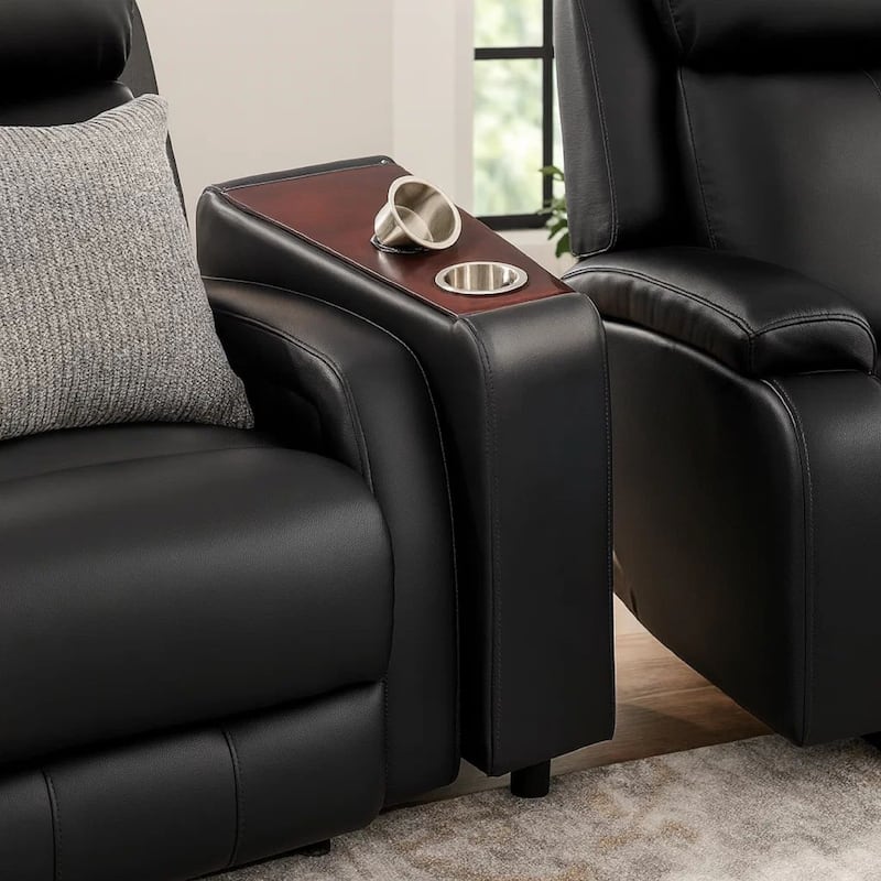 Leatherette Console with 2 Removable Metal Cup Holders, Black and Silver