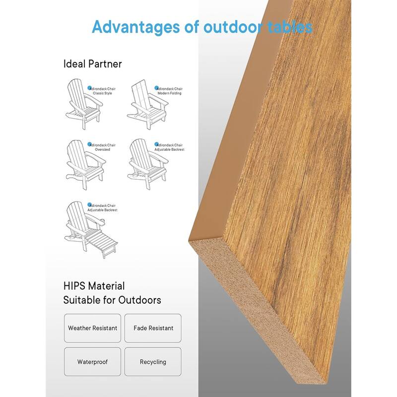 WINSOON Outside Adirondack Square Side Table, Weather Resistant Patio Table Double Layers Set Of 2