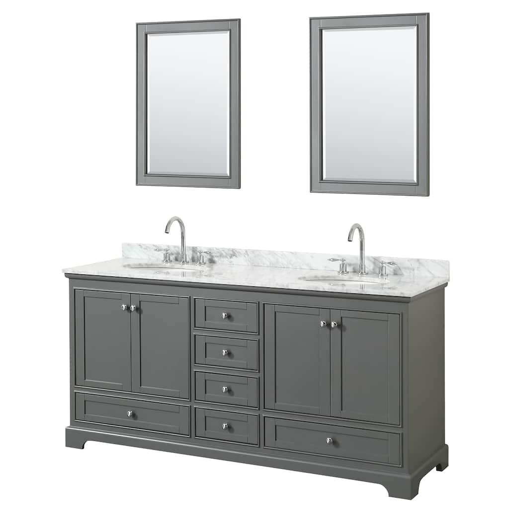 Deborah 72-inch Dark Gray Double Vanity, Oval Sinks, 24-inch Mirrors