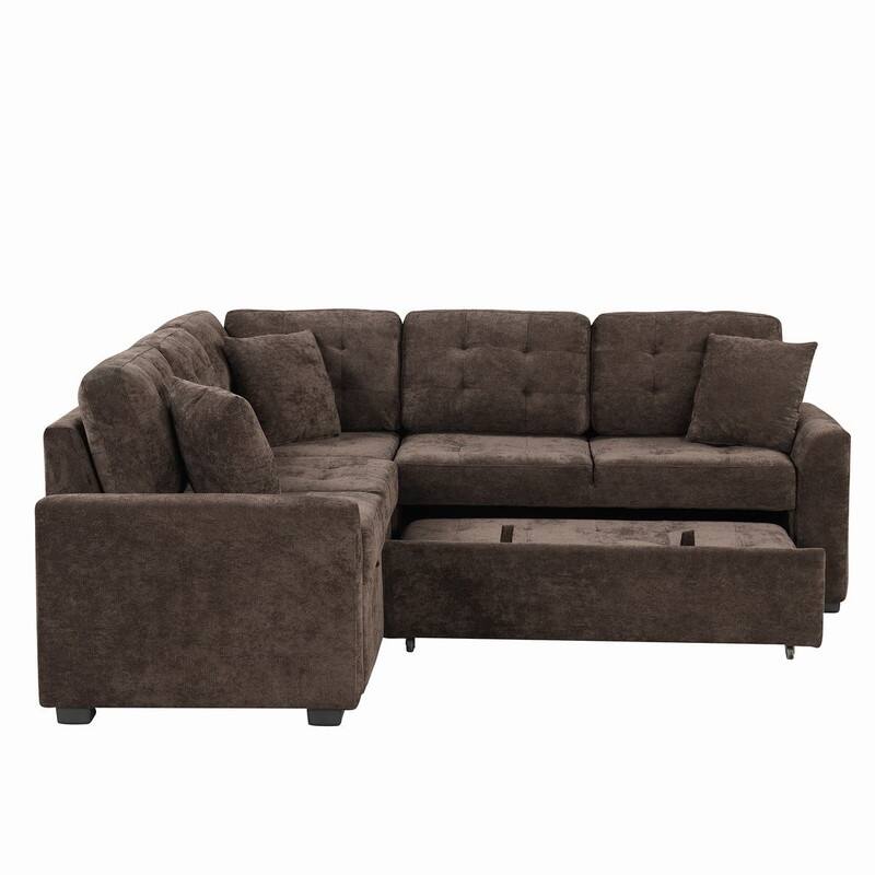 82.6" L-shape Sofa Bed,Sleeper Sofa with Wheels and USB Ports