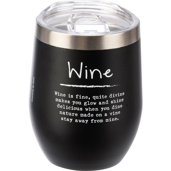 slide 2 of 3, Wine is Fine Wine Tumbler Stainless Steel with Plastic Lid 12 Ounces - Black