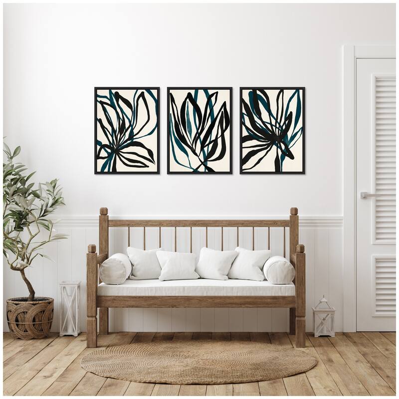 Kate and Laurel Sylvie Modern Floral 1, 2 and 3 Framed Canvas Art Set by Alicia Bock